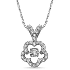 10K White Gold 1/3 Ctw Flower Shape Moving Diamond Pendant