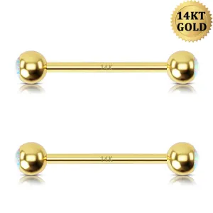 14K Gold Nipple Ring Opal Ball Nipple Piercing Barbell