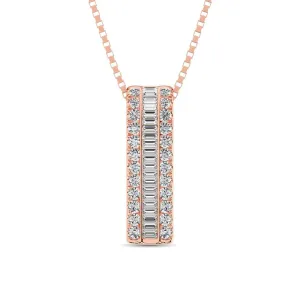 14K Rose Gold Round and Baguette Diamond 1/3 Ct.Tw. Drop Bar Pendant