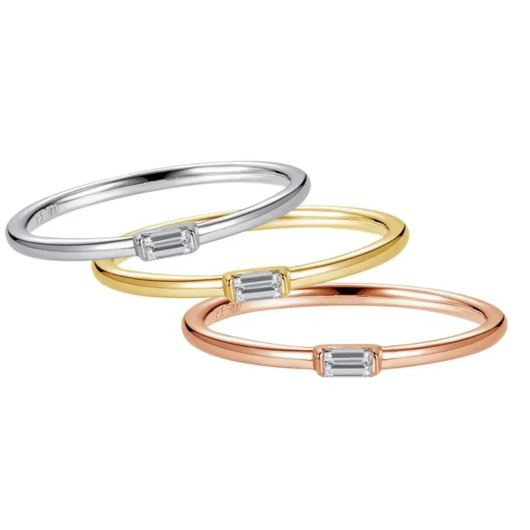 14K Rose, White or Yellow Gold Baguette Stackable Ring