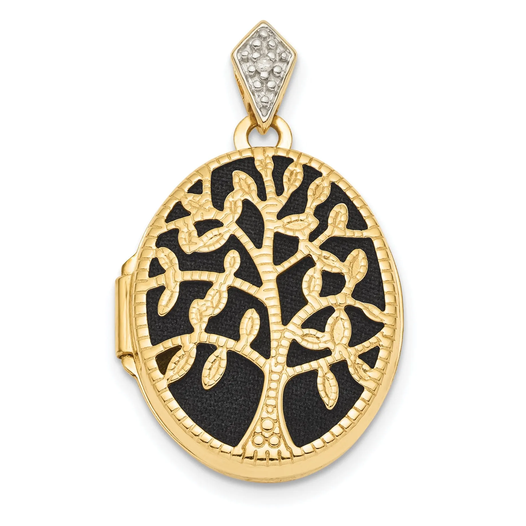 14k Yellow Gold Black Fabric Oval Tree Locket