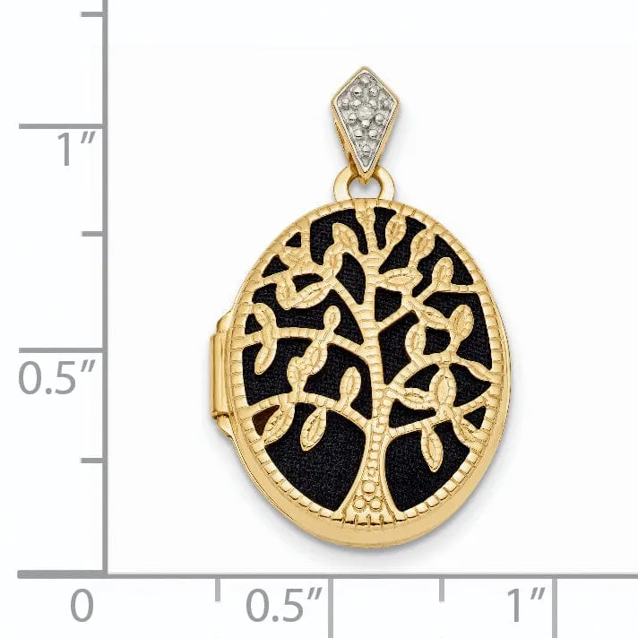 14k Yellow Gold Black Fabric Oval Tree Locket