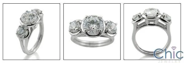 1.5 Round Cubic Zirconia Center .40 Sides Cz 3 Stone Ring 14k White Gold