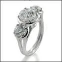 1.5 Round Cubic Zirconia Center .40 Sides Cz 3 Stone Ring 14k White Gold