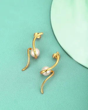 18Kt Gold Plated With Cz Contemporary Stud Earring