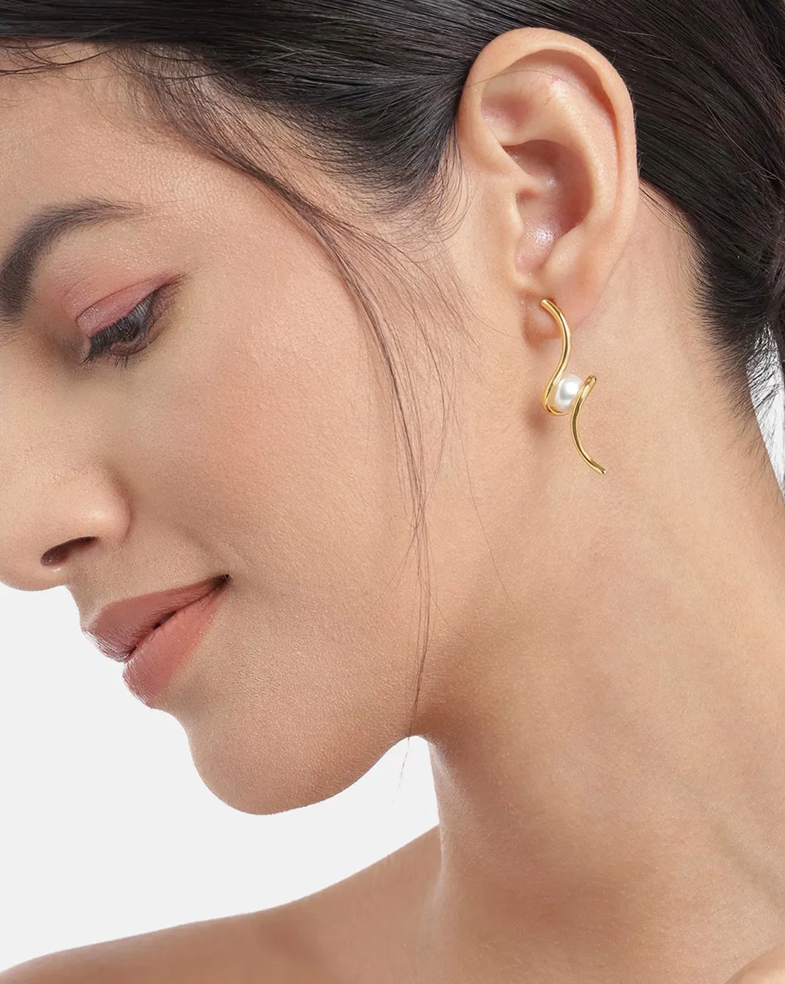 18Kt Gold Plated With Cz Contemporary Stud Earring