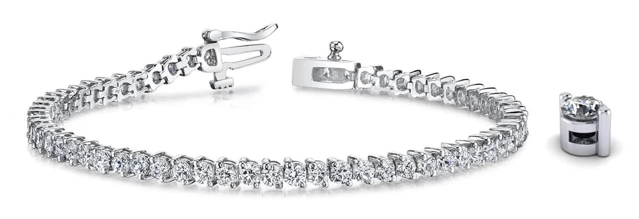 2 Prong Set Round Diamond  Tennis Bracelet with 10.08 ct.(finished) 3.9mm