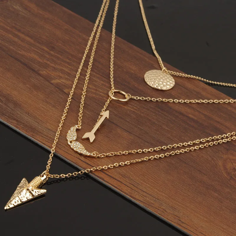 2017 gold plated arrow necklaces pendants exaggerated multilayer neckless women