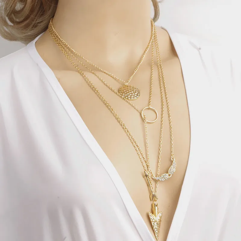 2017 gold plated arrow necklaces pendants exaggerated multilayer neckless women