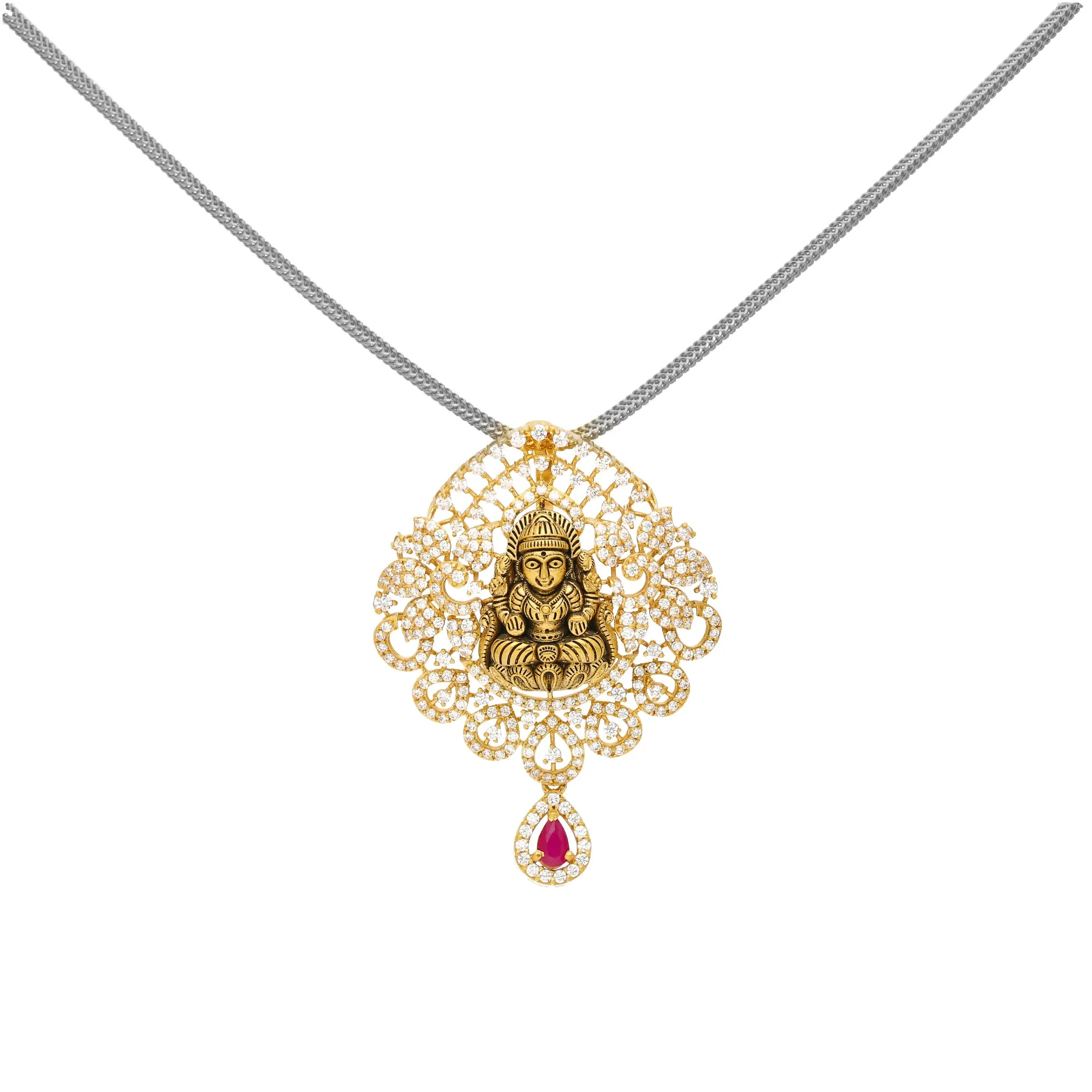 22K Yellow Gold, Ruby, and CZ Temple Pendant (12.1 grams)