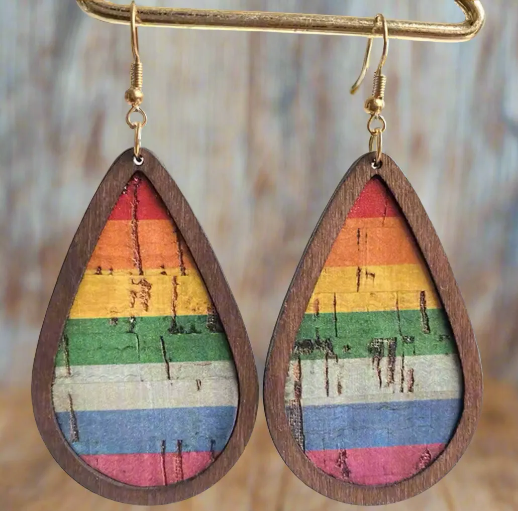 25% Off Wooden Rainbow Drop Earrings