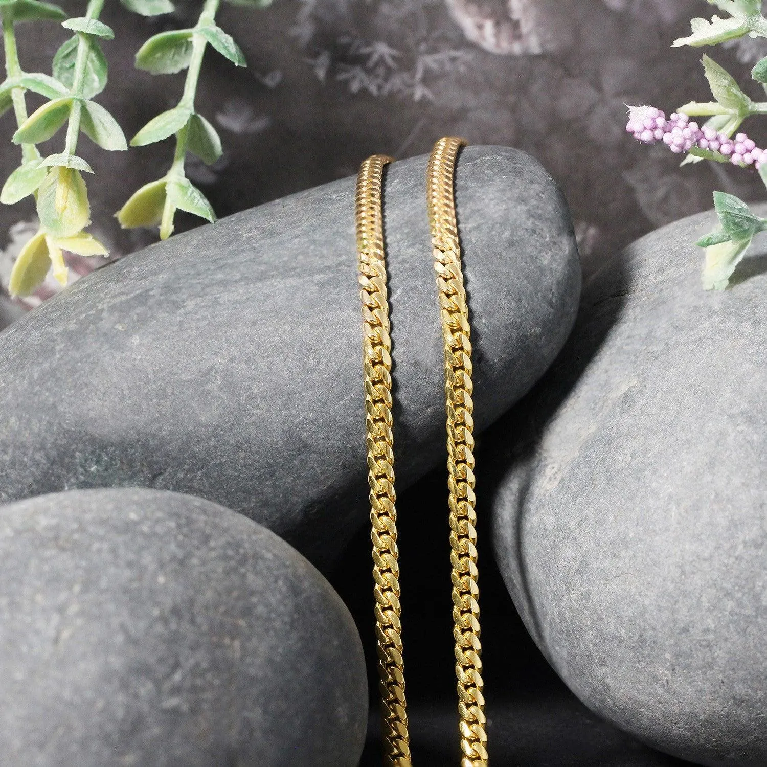 3.2mm 10k Yellow Gold Classic Solid Miami Cuban Chain