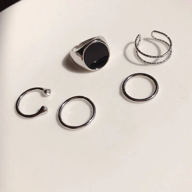 5 Piece Silver Minimalist Stacking Boho Silver Dainty Ring Set