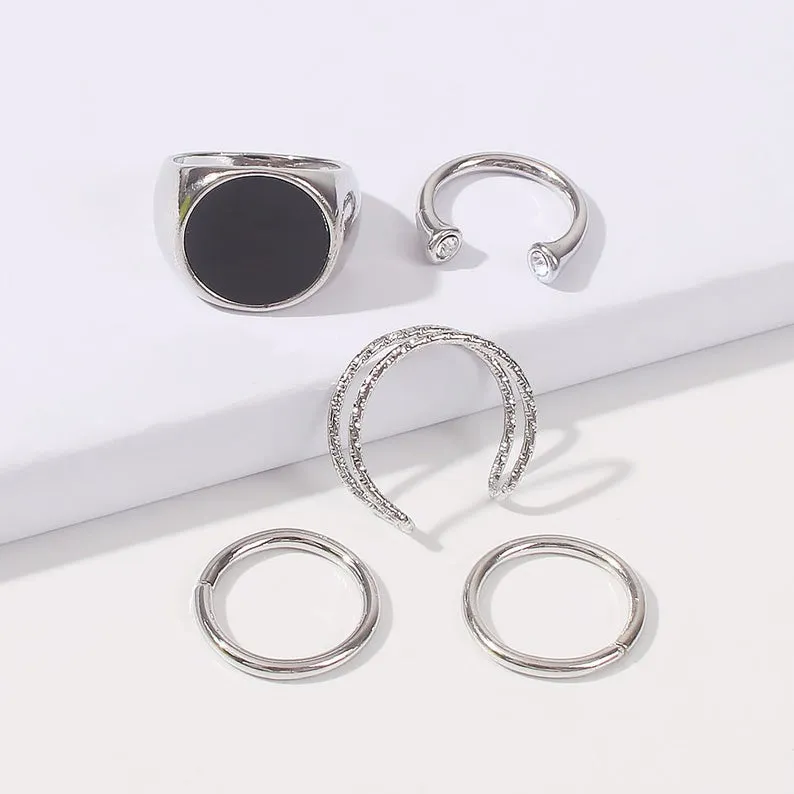 5 Piece Silver Minimalist Stacking Boho Silver Dainty Ring Set