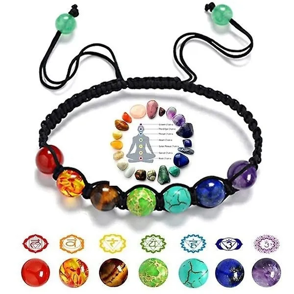 7 Chakra Bracelets Natural Healing Stones Beads Bracelets Adjustable Cord Energy Bracelets