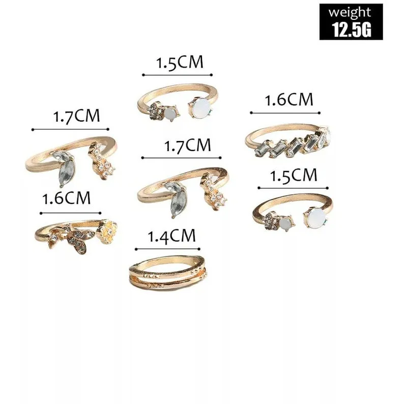 7 Pcs Set Tribal Zircon Metallic Bohemian Vintage Ring Set Rings