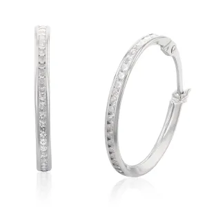 9ct White Gold 15mm Cubic Zirconia Hoop Earrings