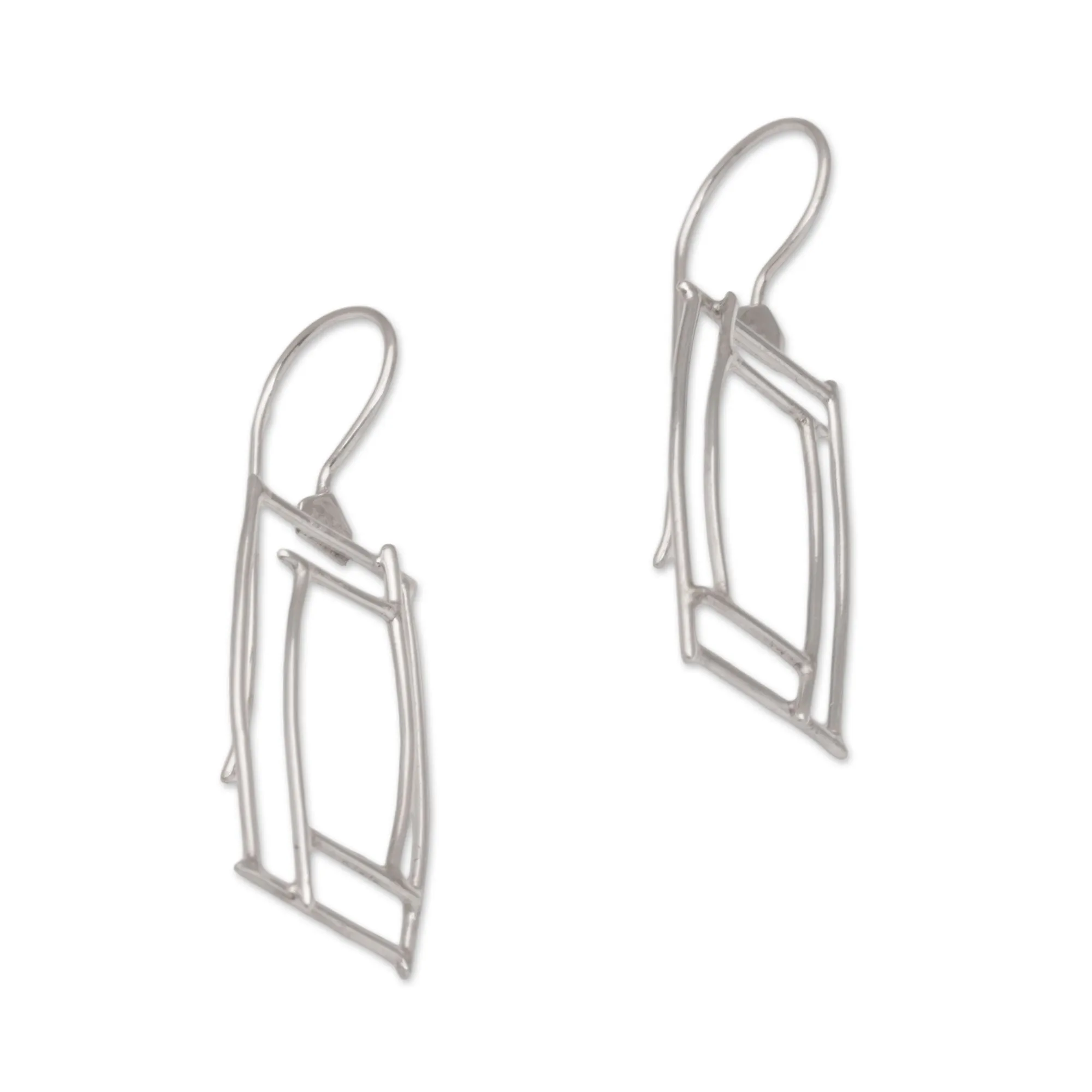 Abstract Windows Silver Drop Earrings