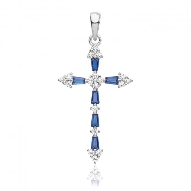 Acotis Silver Pendant Rhodium Plated Zirconia Cross Blue G61131S