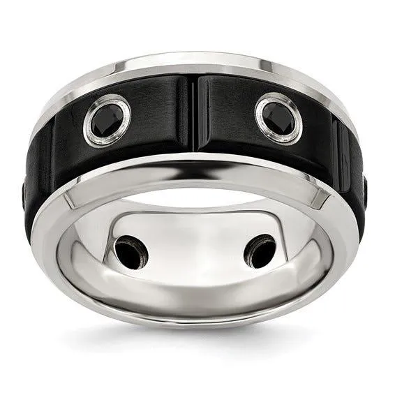 AELIANUS Black Titanium Ring with Black Spinel Setting and polished Edges by Edward Mirell - 11 mm