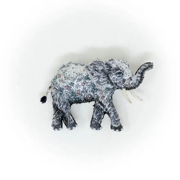 African Forest Elephant Hand-Embroidered Brooch Pin