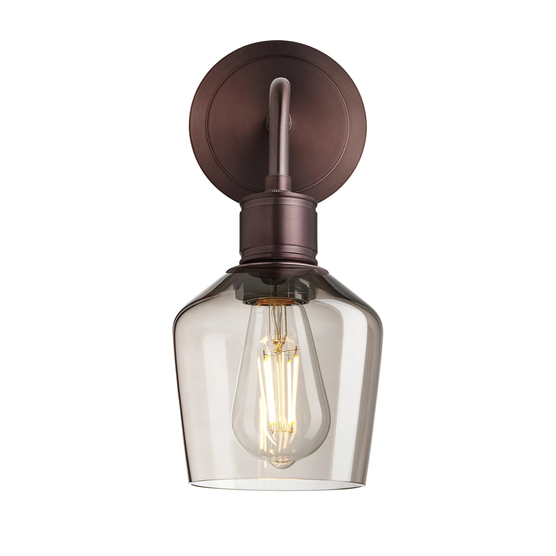 Albany Smoked Glass Schoolhouse Single Wall Light - 5.5 Inch - Mocha