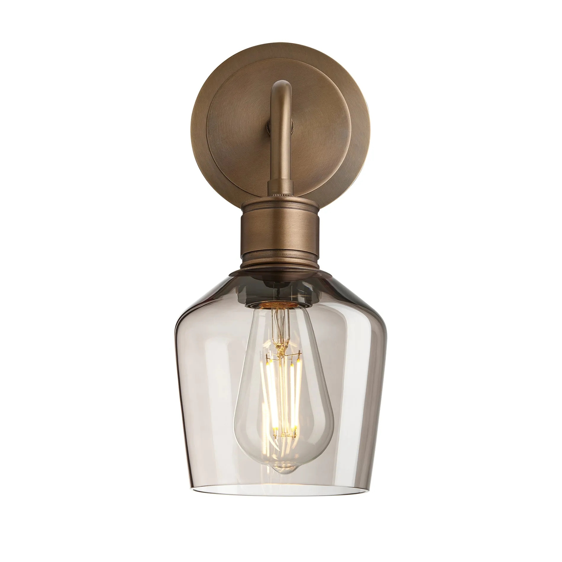 Albany Smoked Glass Schoolhouse Single Wall Light - 5.5 Inch - Mocha