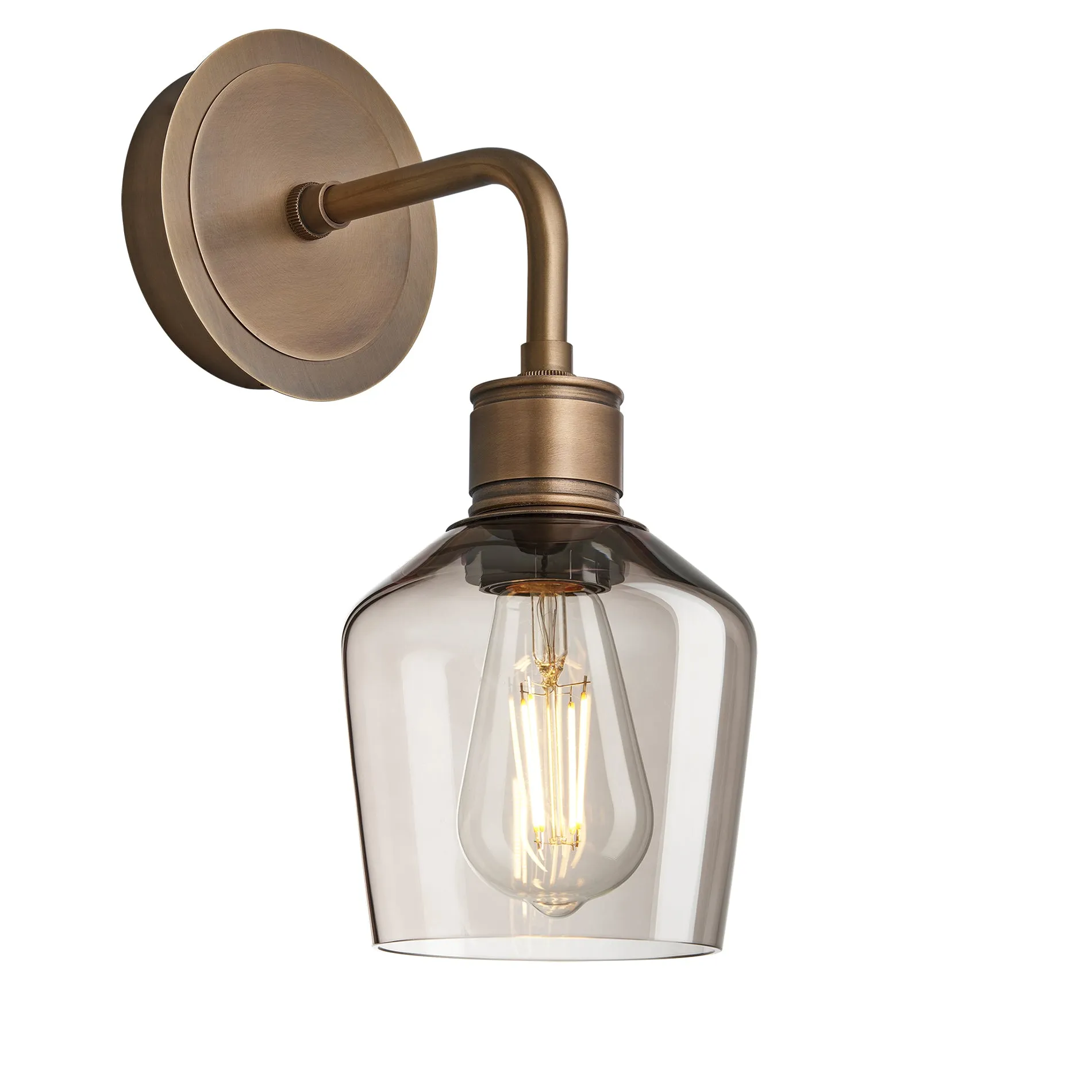 Albany Smoked Glass Schoolhouse Single Wall Light - 5.5 Inch - Mocha