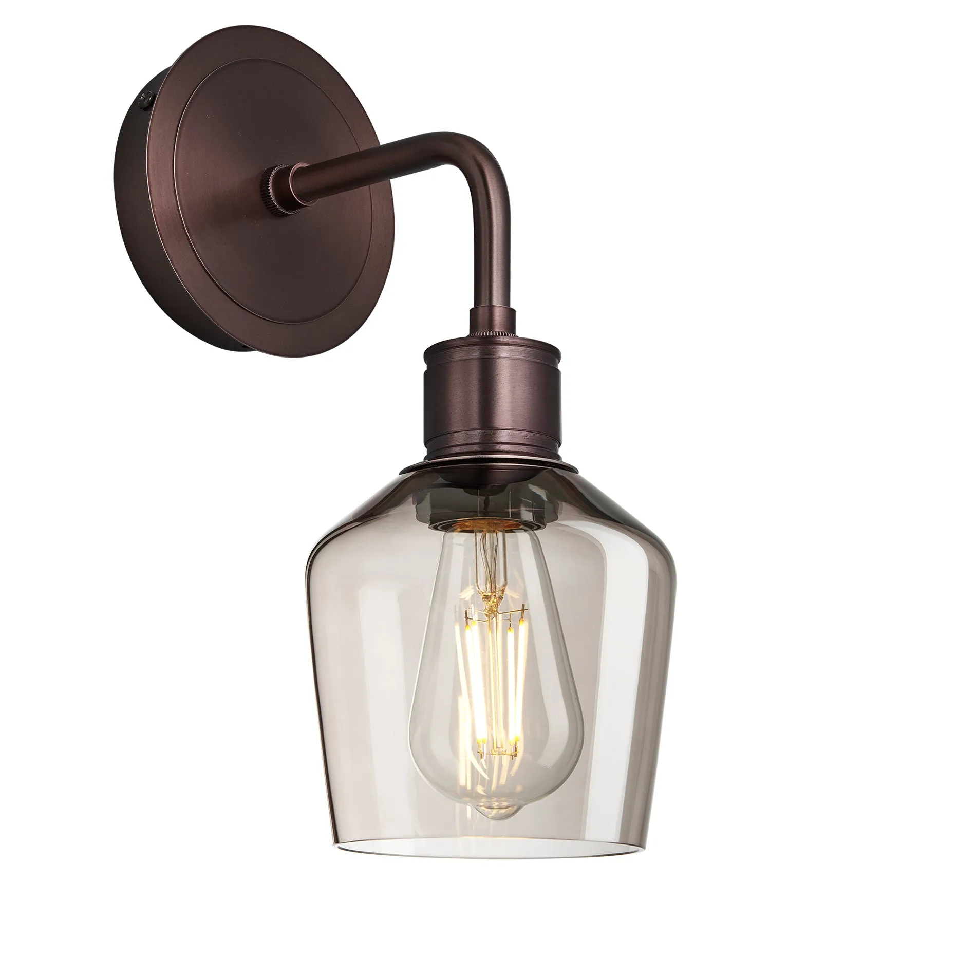 Albany Smoked Glass Schoolhouse Single Wall Light - 5.5 Inch - Mocha