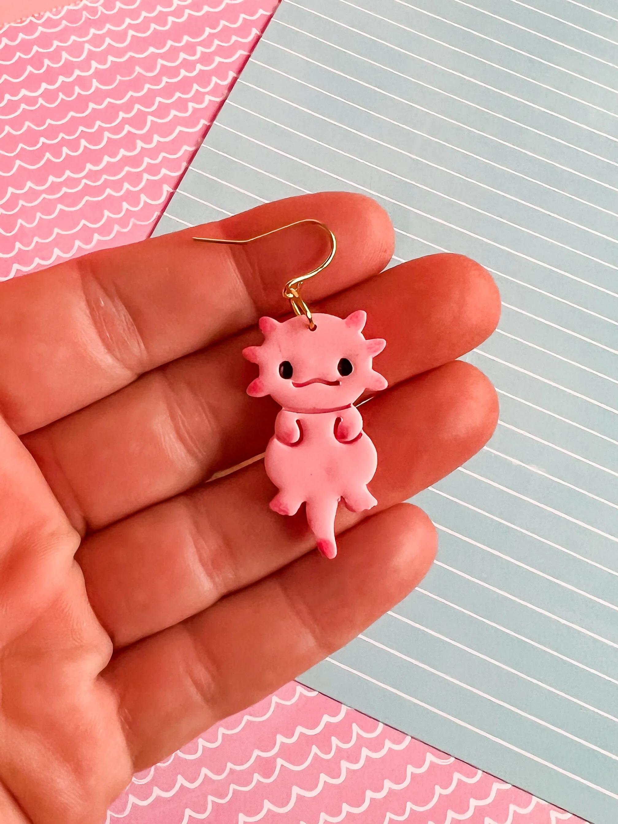 Alice the Axolotl Earrings | Clay Earrings