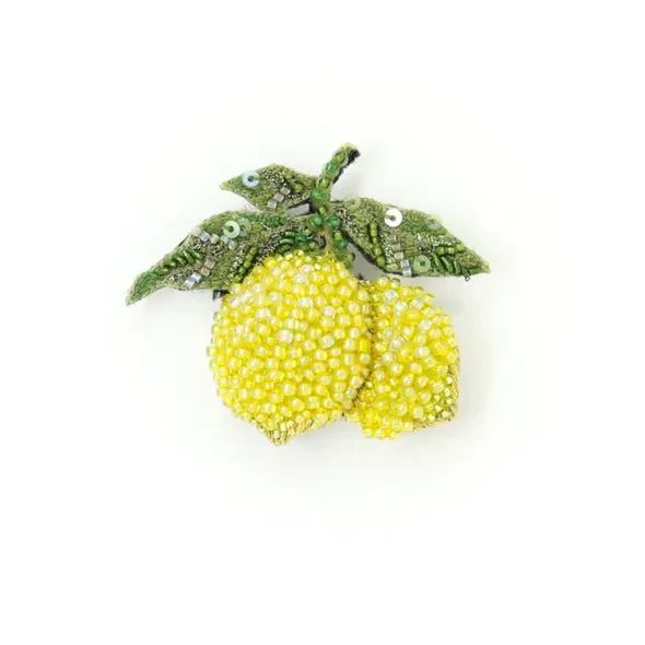 Amalfi Lemons Hand-Embroidered Brooch Pin