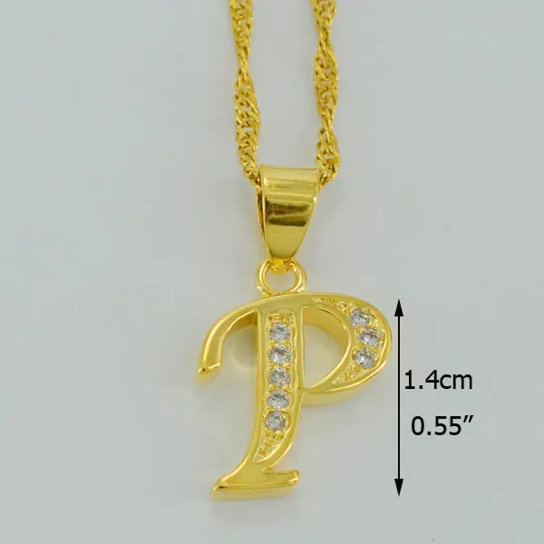 Anniyo Small Letters Necklace Gold Color Initial Pendant Chain 45cm for Women,Cubic Zirconia English Letter Jewelry Gift #040602