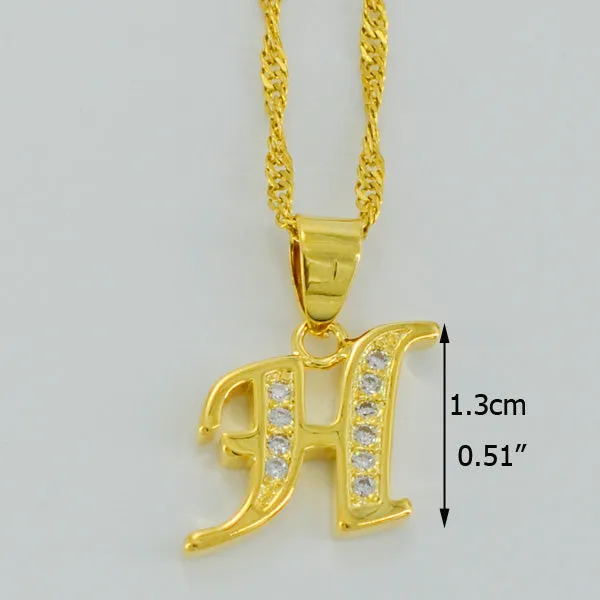 Anniyo Small Letters Necklace Gold Color Initial Pendant Chain 45cm for Women,Cubic Zirconia English Letter Jewelry Gift #040602