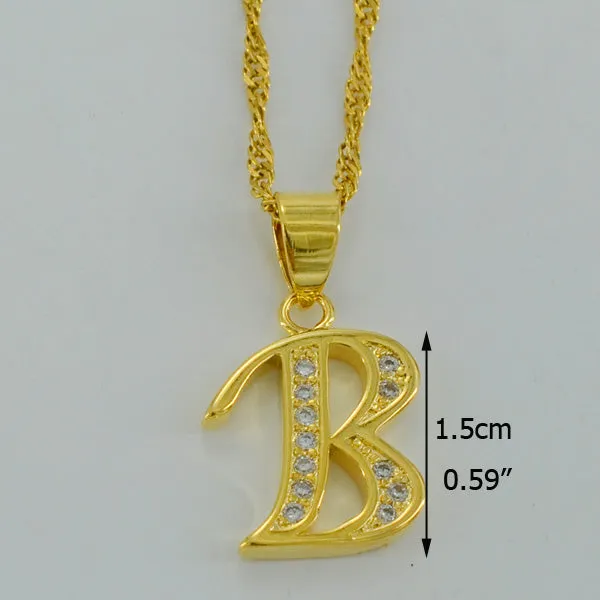 Anniyo Small Letters Necklace Gold Color Initial Pendant Chain 45cm for Women,Cubic Zirconia English Letter Jewelry Gift #040602