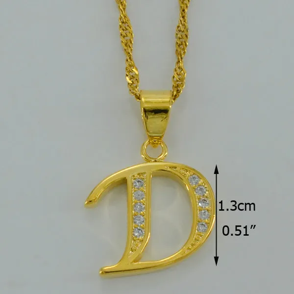 Anniyo Small Letters Necklace Gold Color Initial Pendant Chain 45cm for Women,Cubic Zirconia English Letter Jewelry Gift #040602