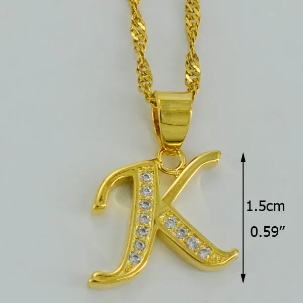 Anniyo Small Letters Necklace Gold Color Initial Pendant Chain 45cm for Women,Cubic Zirconia English Letter Jewelry Gift #040602