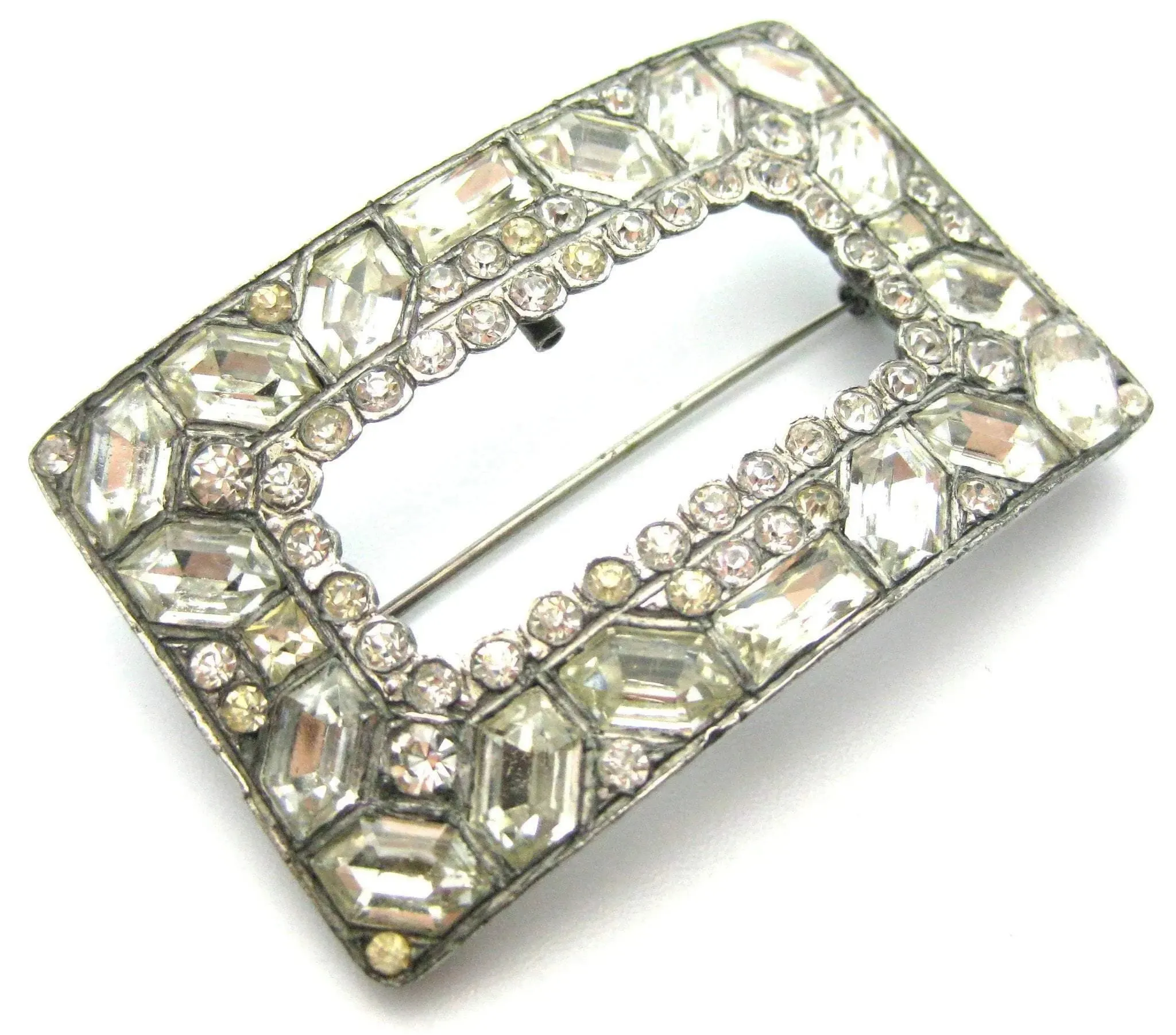 Antique Edwardian 1910 Sterling Silver Paste Brooch