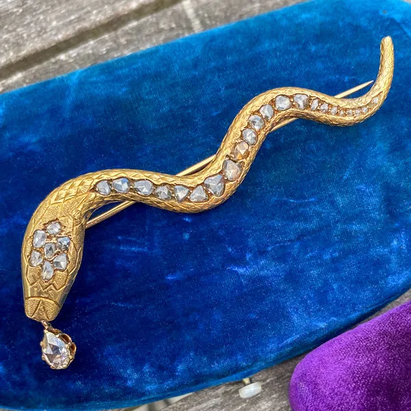 Antique Rose Cut Diamond Snake Pin