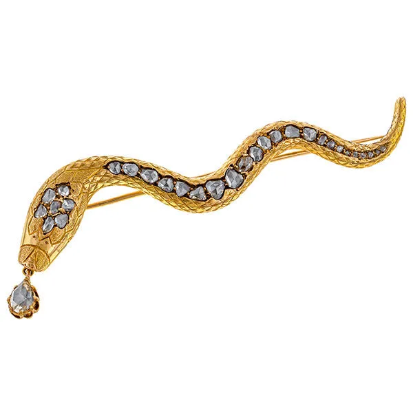 Antique Rose Cut Diamond Snake Pin