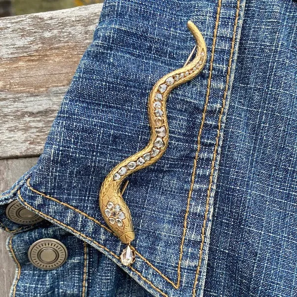 Antique Rose Cut Diamond Snake Pin