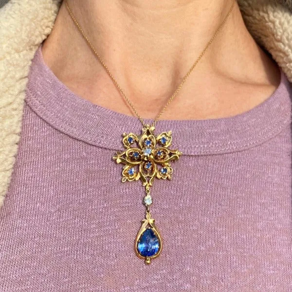 Antique Sapphire & Diamond Pendant Necklace