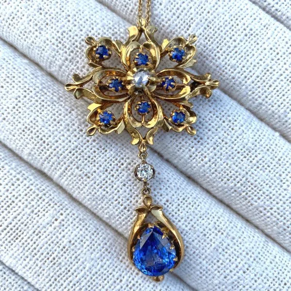 Antique Sapphire & Diamond Pendant Necklace