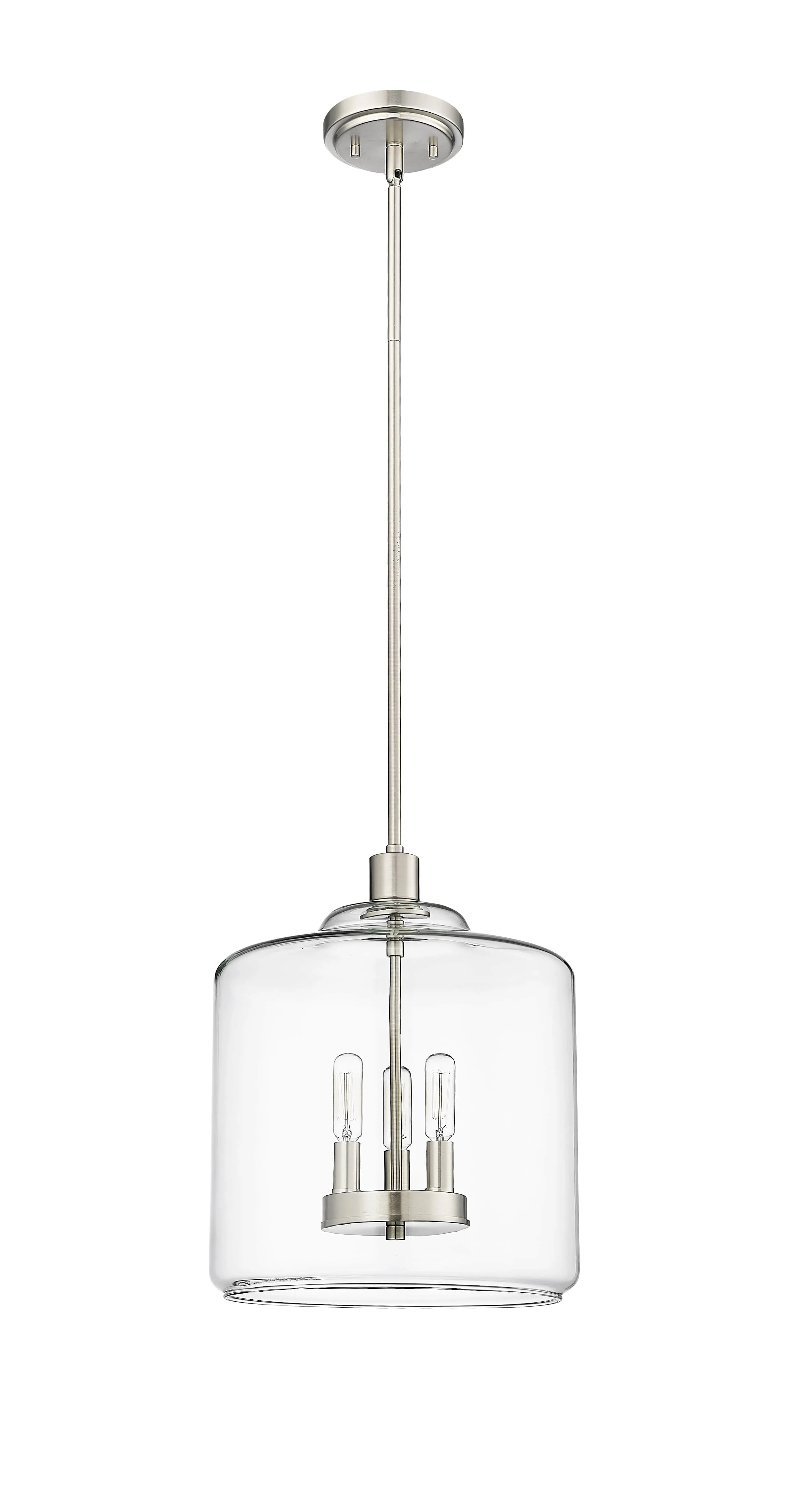 Asheville Pendant - Brushed Nickel - Clear Glass - 12in. Diameter - E12 Candelabra Base