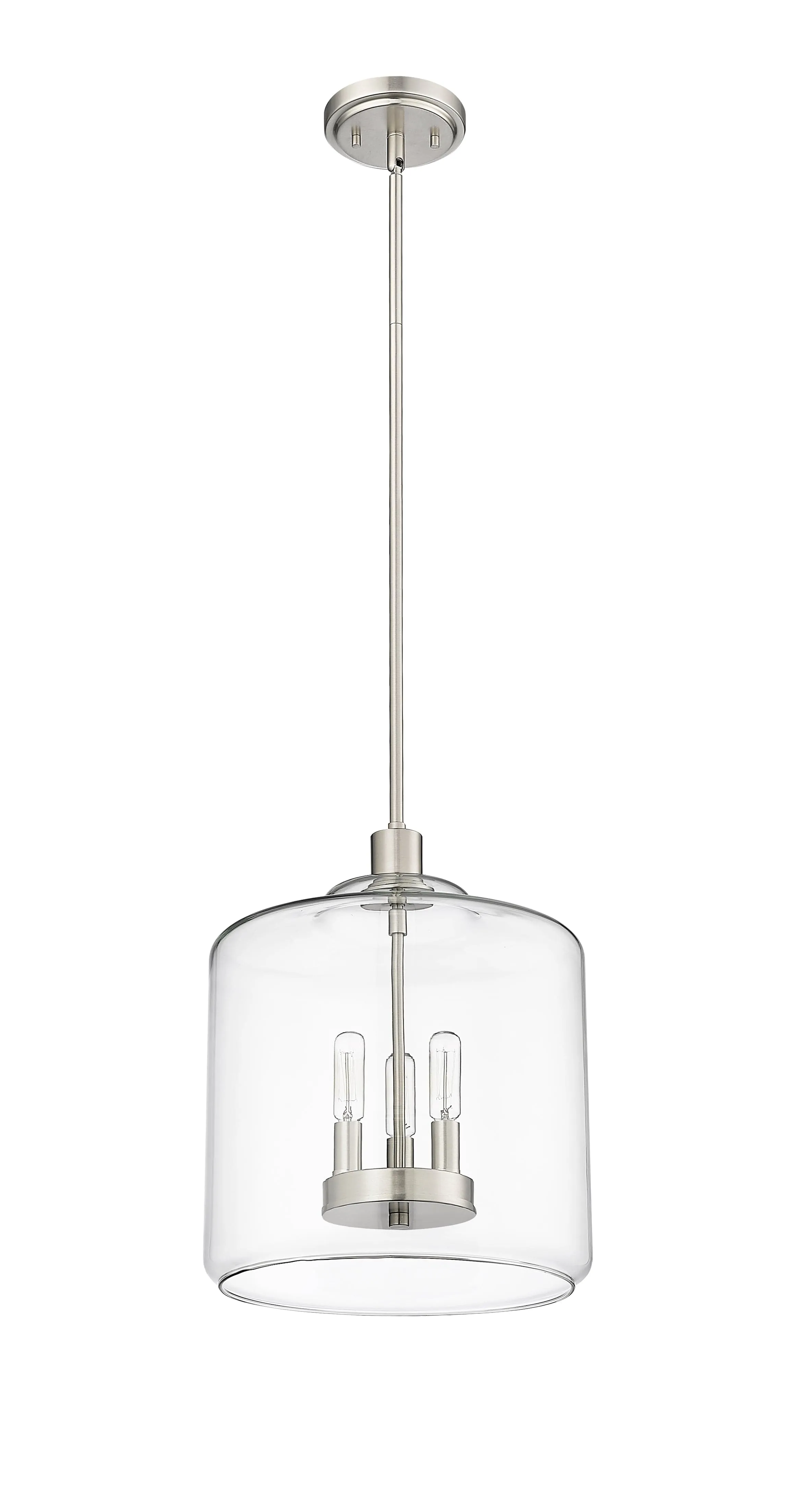 Asheville Pendant - Brushed Nickel - Clear Glass - 12in. Diameter - E12 Candelabra Base