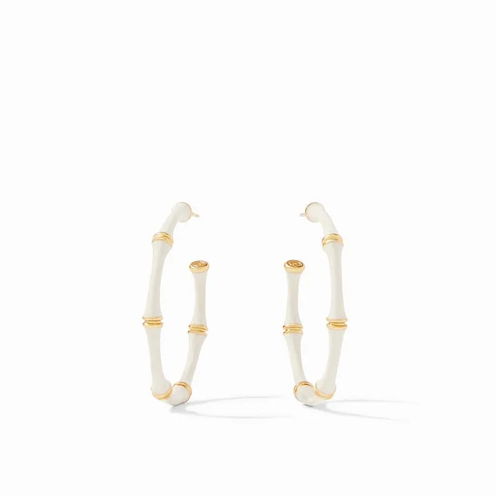 Bamboo Hoop Earrings | Ivory Enamel