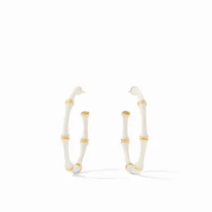 Bamboo Hoop Earrings | Ivory Enamel