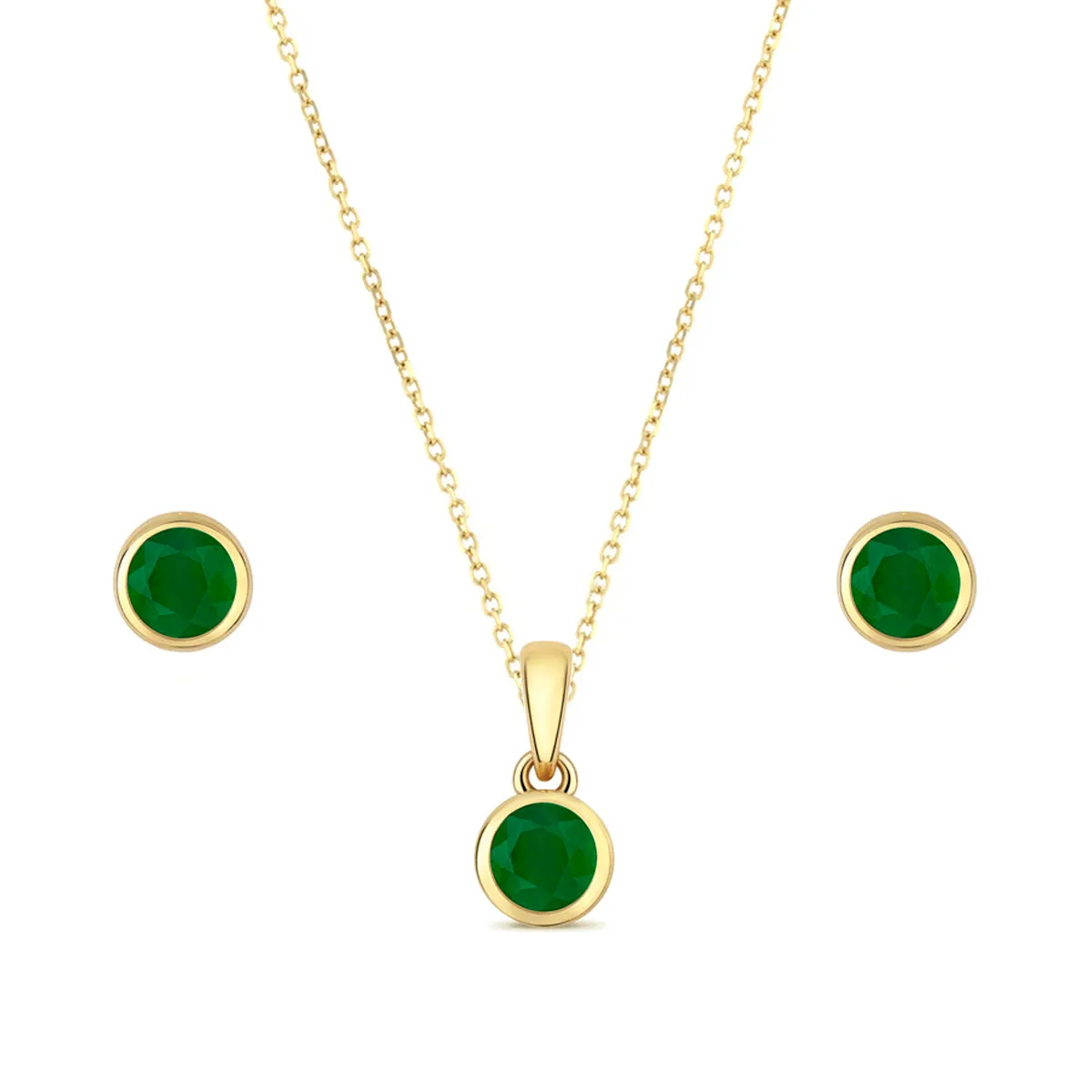 Bijou Collection Emerald Pendant and Earring Set | 9K Yellow Gold