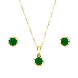 Bijou Collection Emerald Pendant and Earring Set | 9K Yellow Gold