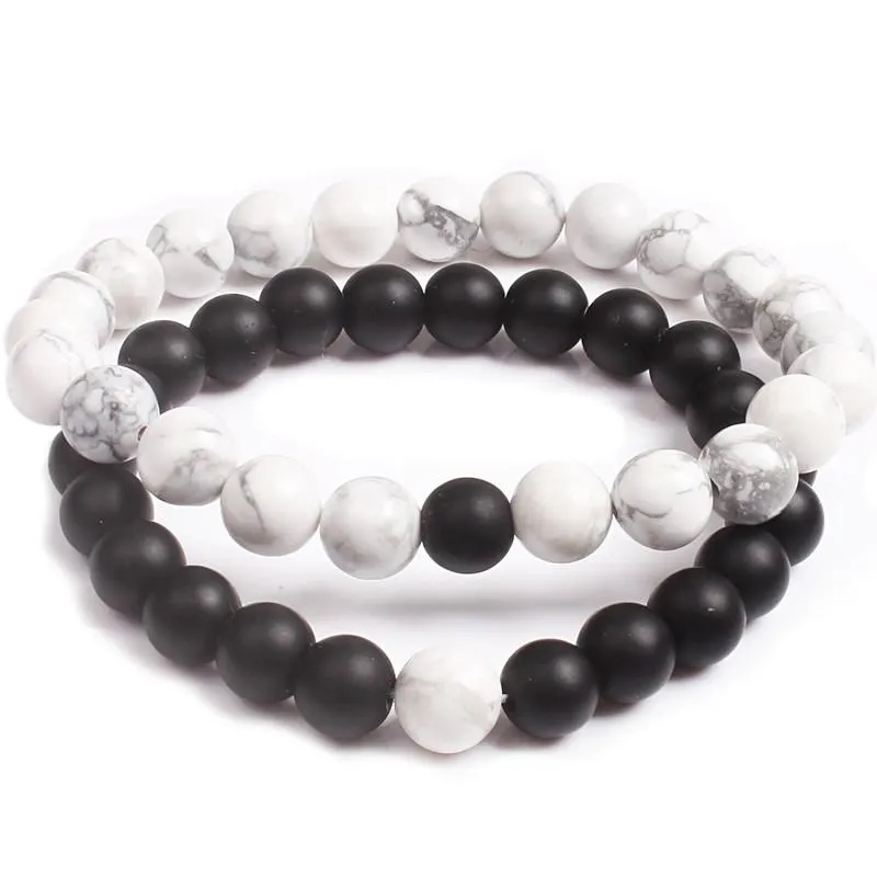 Black and White Yin Yang Natural Stone Beads Bracelets