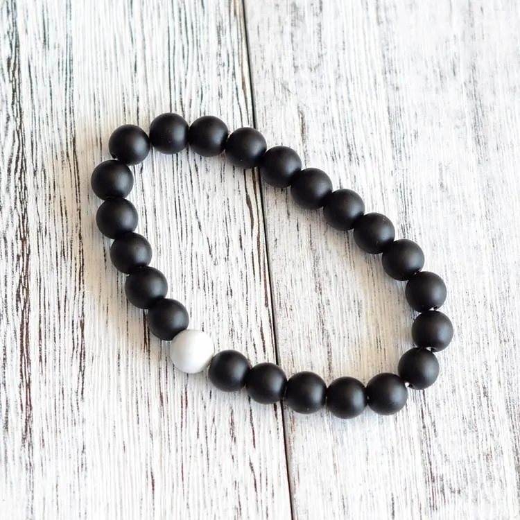 Black and White Yin Yang Natural Stone Beads Bracelets